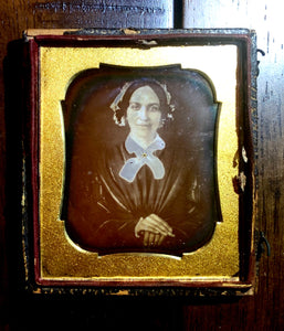 1840s Daguerreotype Smiling Woman, Jewelry & Interesting Seals
