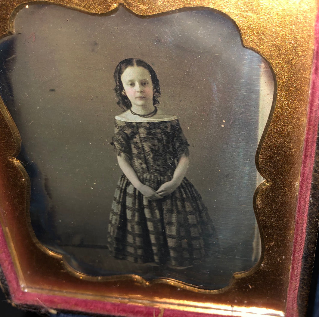 1/6 daguerreotype of little girl full standing portrait / eagle design