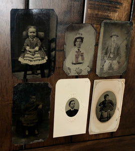 Lot of 6 Antique Tintype Photos - Cute Kids, Woman, Man