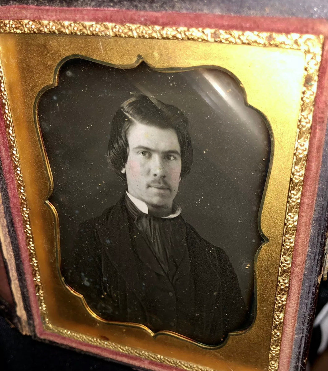 Daguerreotype Handsome Well Dressed Young Man Mustache Beard  Sealed + Full Case