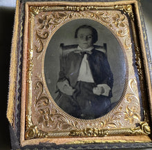 Load image into Gallery viewer, Eerie 1860s / Civil War Era Tintype Photo Post Mortem Boy Propped Up in Chair
