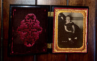 1/4 Post Mortem Ambrotype Boy in Hidden Father's Lap