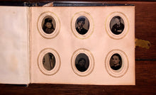 Load image into Gallery viewer, Miniature 1860s Leather Album &amp; Some Tiny Tintypes
