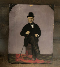 Load image into Gallery viewer, Full Plate Painted Tintype, Man in Hat with Walking Stick
