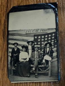 ANTIQUE TINTYPE PHOTO VICTORIAN GROUP AT BAERENA PARK ALBANY NEW YORK