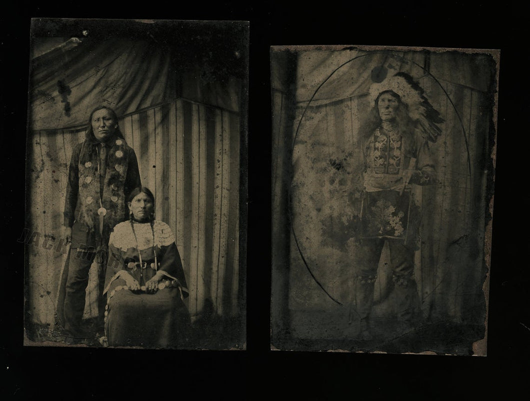 two antique tintype photos of american indians / native americans