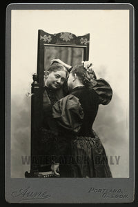 Antique Photo Smiling Woman in Mirror 1890s Portland Oregon