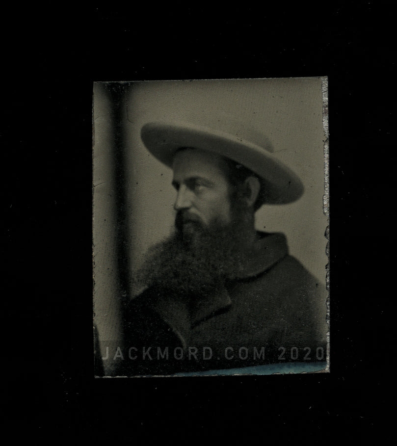 Mini Gem Tintype Handsome Man Moses Burnham, Shipwright - Big Beard - Died Young