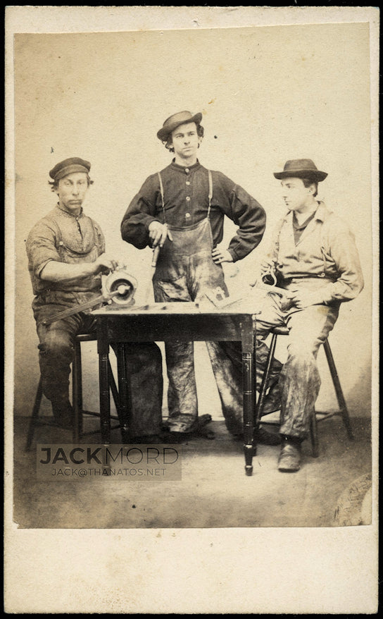 1860s Occupational CDV Men at Workbench with Tools Civil War Tax Stamp