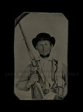 Load image into Gallery viewer, Confederate Civil War Soldier Tintype Armed w Bowie Knife &amp; Colt Revolving Rifle
