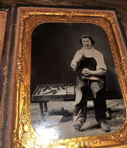 Rare Occupational Photo Shoemaker / Cobbler with Tools - Tinted 1800s Ambrotype