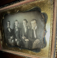 Load image into Gallery viewer, 1/4 Daguerreotype of Four Men one Holding a Book Another a Cane 1850s

