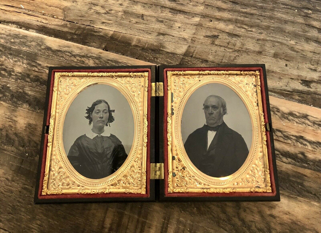 Cute Couple! Two 1/6 Ambrotypes In Double Union Case, 1850s