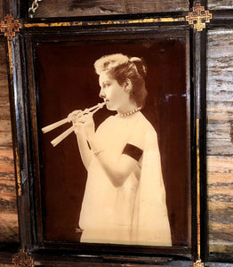Rare 1891 Herbert Randall Flute Player Photo Original Wall Frame / Antique 1800s