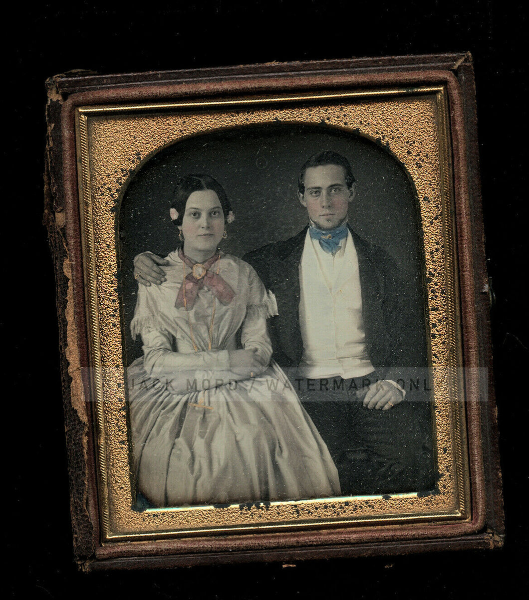 Tinted Daguerreotype Photo Beautiful ID'd Newlyweds Henry Webb & Wife / Sealed