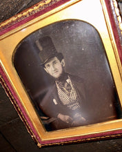 Load image into Gallery viewer, late 1840s daguerreotype handsome top hat man w/ books - author / writer type!
