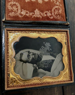1850s Post Mortem Ambrotype Photo Man in His Burial Clothes, in Bed