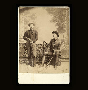 Antique Photo Hunters with Rifles & Dog - Back from Hunting Trip, Canada 1883