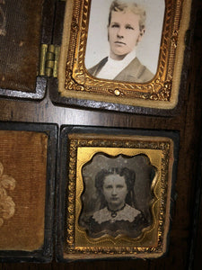 Lot Of 2 Miniature 1/16 Antique Photos ID’d Man & Daguerreotype Of Woman 1850s
