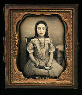 1/6 Daguerreotype Girl in Coral Necklace Holding Open Dag - Poss Mourning Photo