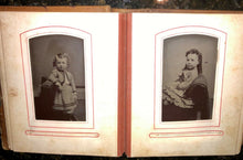 Load image into Gallery viewer, antique leather 1860s 1870s album with old 1800s photos tax stamps
