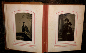 antique leather 1860s 1870s album with old 1800s photos tax stamps