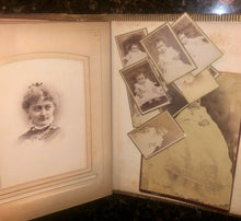 Load image into Gallery viewer, Leather album and lots of antique Victorian era photos tintypes cdvs
