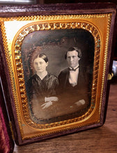 Load image into Gallery viewer, 1/4 Daguerreotype Handsome Couple PB Case Photographer Business Card 1850s
