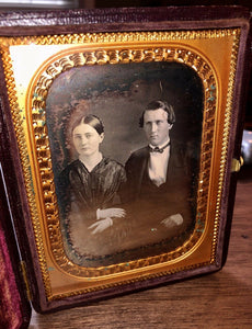 1/4 Daguerreotype Handsome Couple PB Case Photographer Business Card 1850s