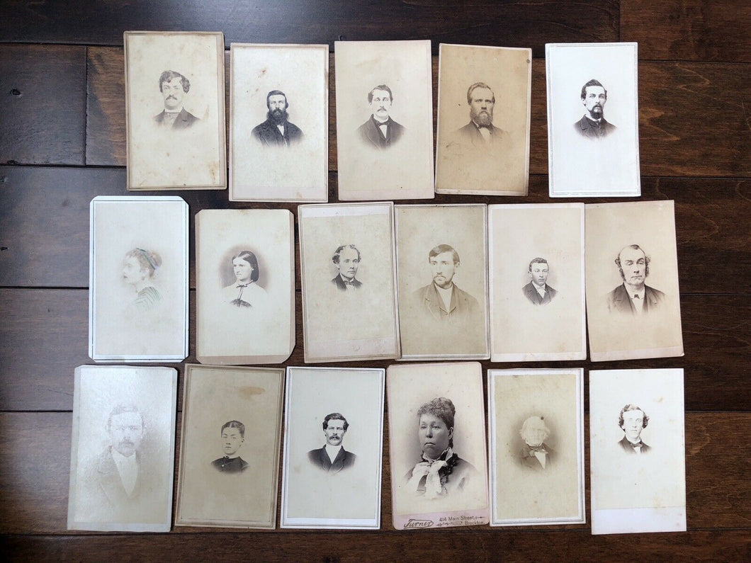 Lot of 17 CDV Photos 1860s / Civil War Era & Later Men & Women Tax Stamps & ID