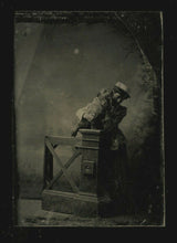 Load image into Gallery viewer, Antique Tintype Photo Woman Holding Terrier Dog - Cute Pose! 1800s Victorian Era
