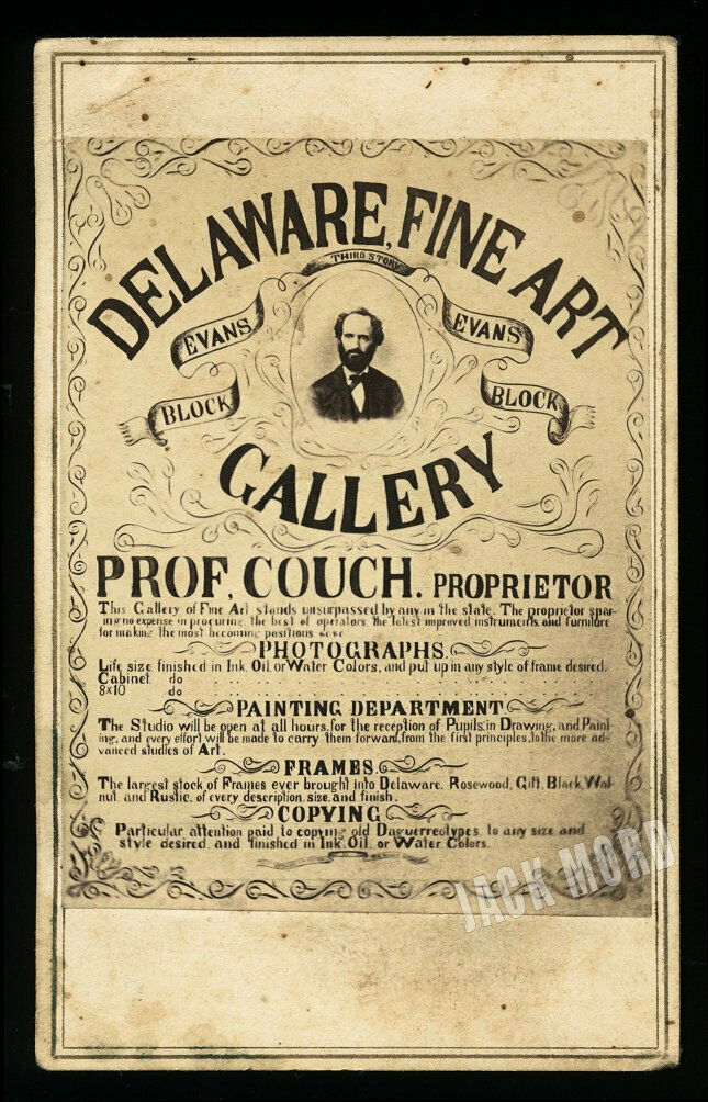 Prof Couch's Delaware Fine Art Gallery Advertising CDV w Photographer's Photo