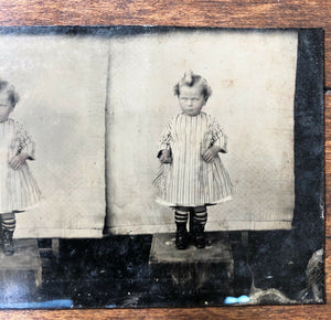 Unusual Uncut Unique 1860s 1870s Grumpy Little Boy in Dress Antique Tintype Photo