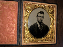 Load image into Gallery viewer, 1850s 1860s 1/6 Tintype Photo Of Handsome Man - Interesting Unusual Mat!
