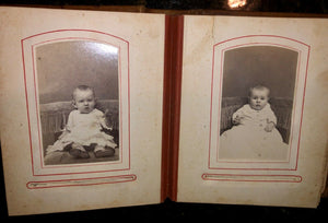 antique leather 1860s 1870s album with old 1800s photos tax stamps