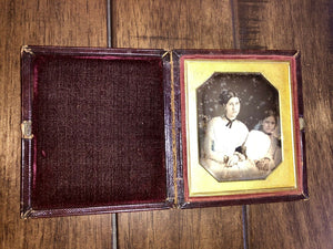 Intriguing 1840s 1/6 Daguerreotype Woman Sick or Mourning? Girl & Hidden Figure