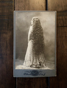 ID’d Woman Super Long Hair Back To Camera 1890s - Lowell Massachusetts
