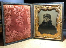 Load image into Gallery viewer, c 1860 ambrotype photo handsome man in fantastic winter gear fur coat and hat
