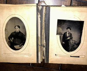 Leather Photo Album with Antique Tintypes & CDVs