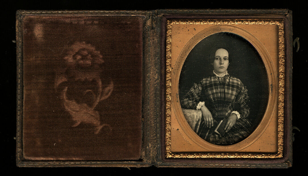 Sealed 1/6 Daguerreotype Identified Girl Holding Book Photographer S. Broadbent