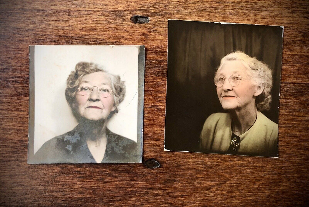 Grandma In Photobooth! Nice Tinting! Vintage Tinted 1940s Photo Booth Snapshots