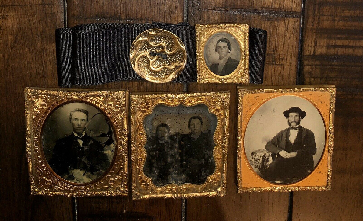 Photo Lot 1850s 1860s Black Mourning ? Ribbon Antique Button Tintype A ...