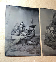 Load image into Gallery viewer, Great Set of Tintype Victorian Girls Having Picnic, Fishing, One Hidden Face
