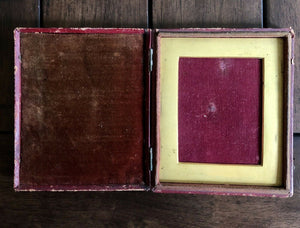 Empty Red Leather Hinged Photo Case & Heavy Square Mat - 1/4 Plate-ish