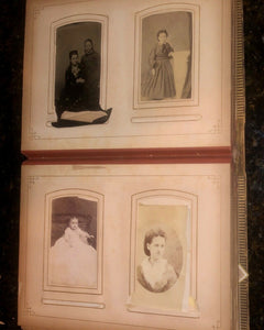 Leather album and lots of antique Victorian era photos tintypes cdvs