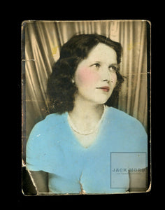 Cutie in Tinted Blue Top - Pretty Girl - Vintage 1930s Photo Booth Photobooth