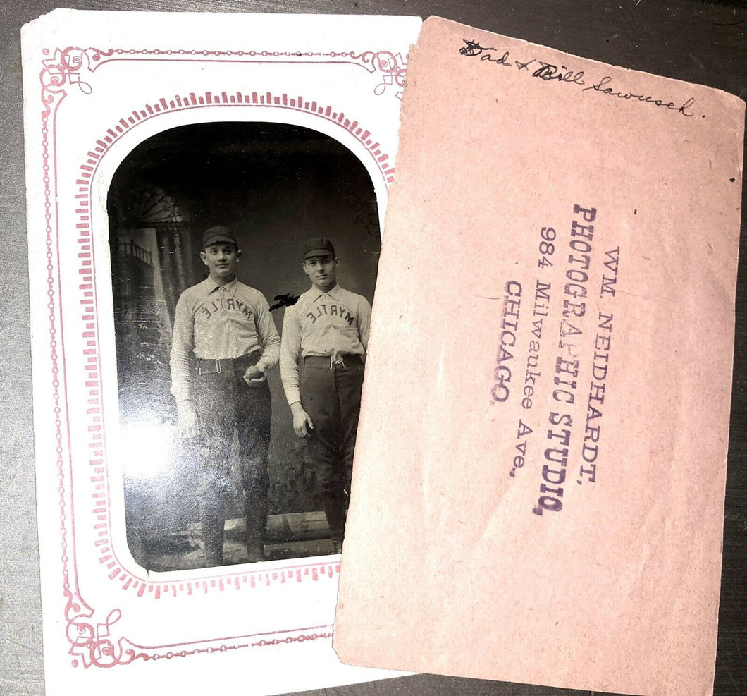 1800s tintype photo chicago baseball players in MYRTLE uniforms - identified