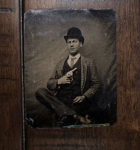 Antique 1/6 Tintype Photo Dime Store Hoodlum Showing Off Gun Hixson Tennessee
