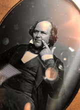 Load image into Gallery viewer, Unusual Half Plate Daguerreotype Bald Man Touching Face! Deaf / Sign Language ??
