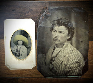 3 Tintype Photo Memphis Tennessee Man Reading Newspaper Tinted Sombrero 1800s